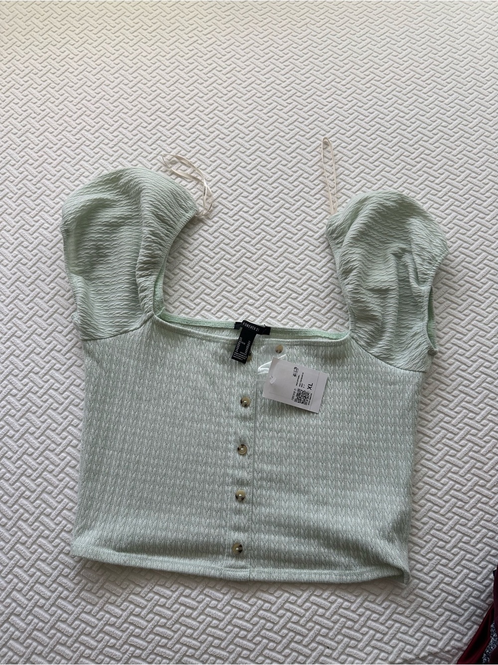 Forever 21 Mint Puff Sleeve Crop Top with Buttons